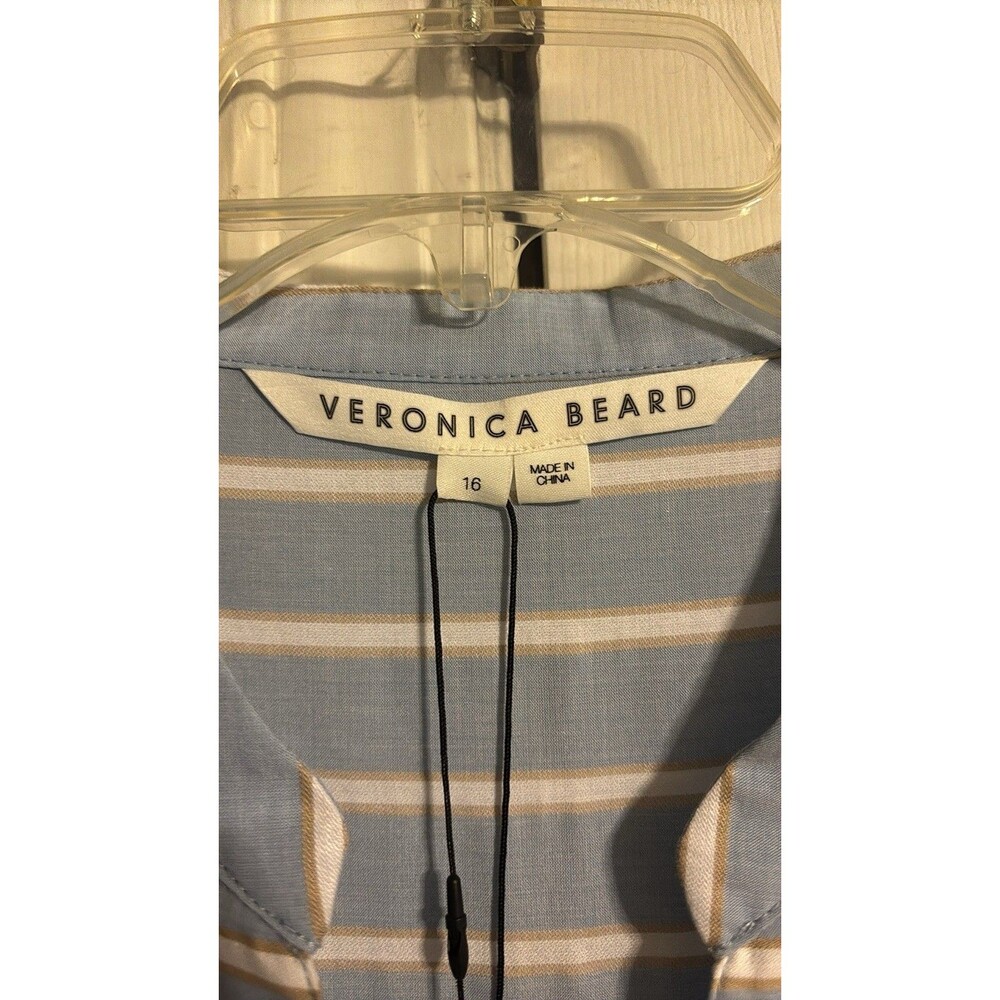 Veronica Beard Ruched Shirt Dress Blue and White Stripe Size 16 - Picture 3 of 13